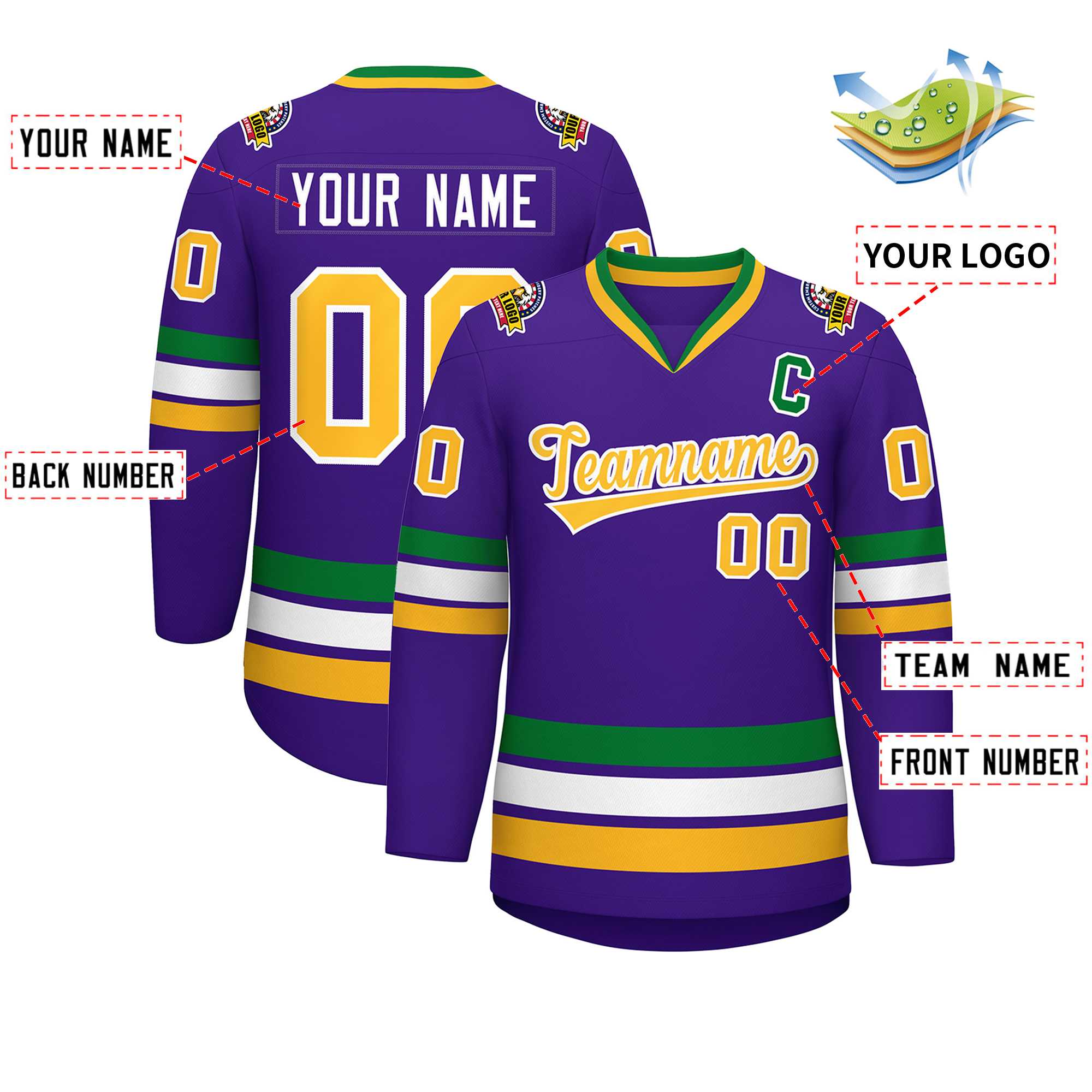 Custom Purple Gold-White Classic Style Hockey Jersey