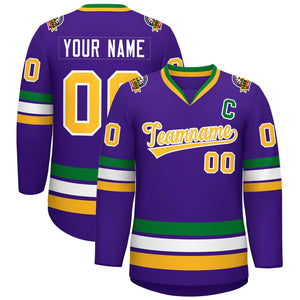 Custom Purple Gold-White Classic Style Hockey Jersey