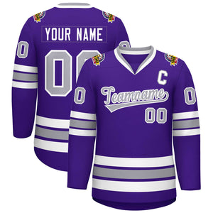 Custom Purple Gray-White Classic Style Hockey Jersey