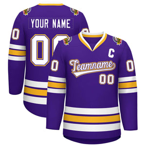 Custom Purple White Purple-Gold Classic Style Hockey Jersey