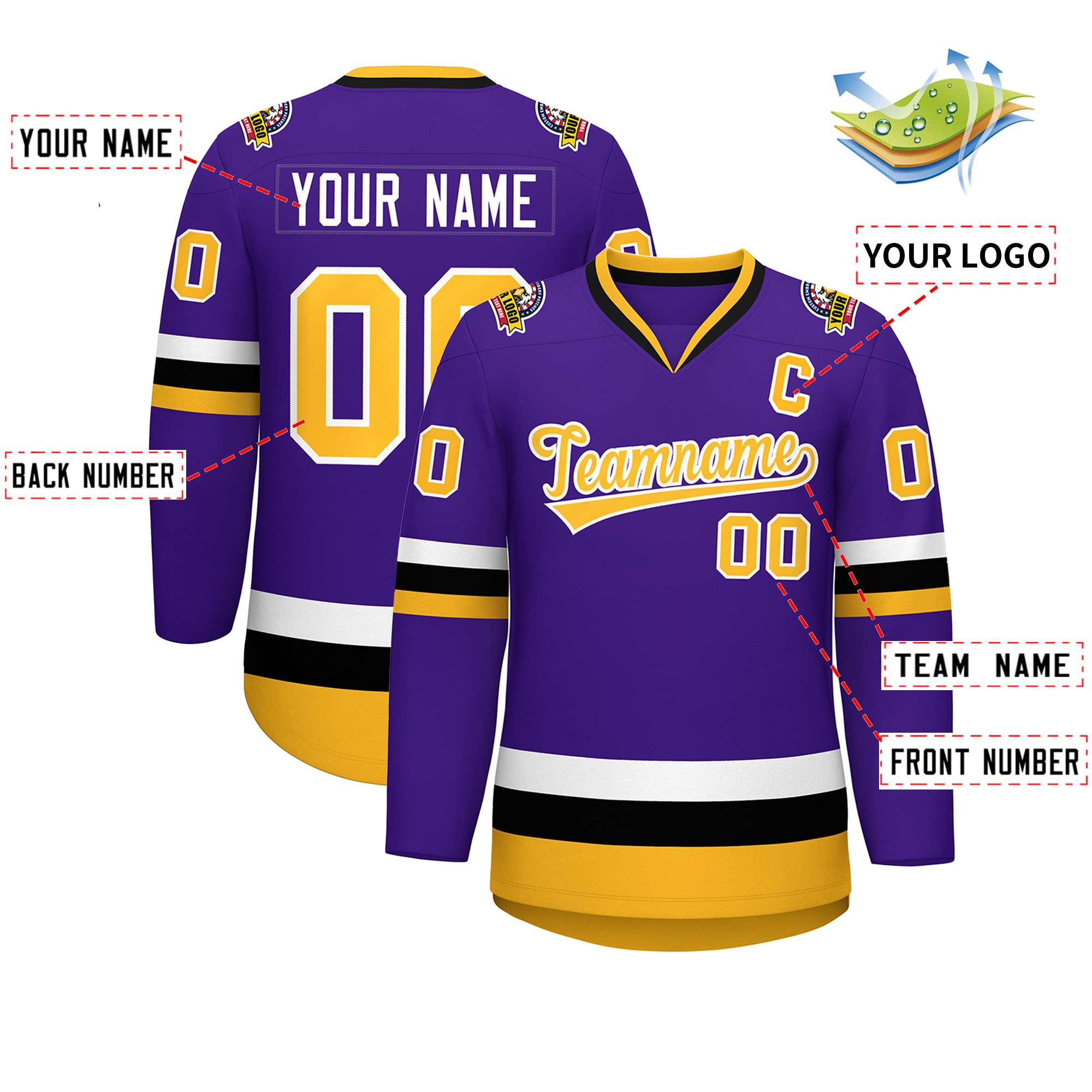 Maillot de hockey de style classique violet or-blanc personnalisé