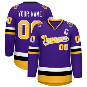 Maillot de hockey de style classique violet or-blanc personnalisé