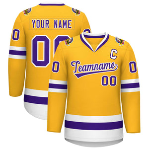 Custom Gold Purple-White Classic Style Hockey Jersey