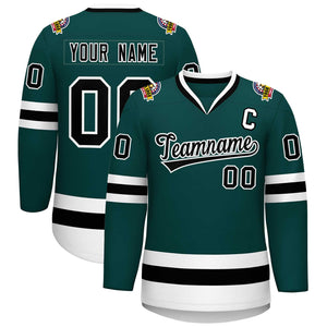 Maillot de hockey personnalisé de style classique, vert minuit, noir et blanc