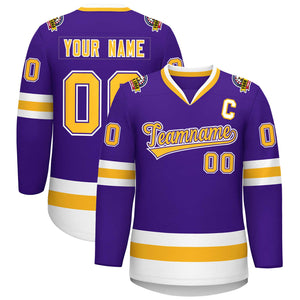 Maillot de hockey de style classique personnalisé violet or violet-blanc