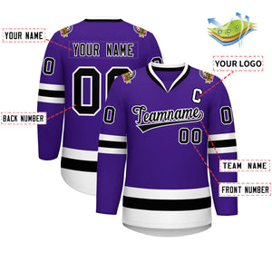 Custom Purple Black-White Classic Style Hockey Jersey