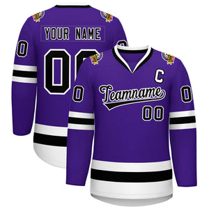 Custom Purple Black-White Classic Style Hockey Jersey