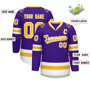 Maillot de hockey de style classique violet or-blanc personnalisé