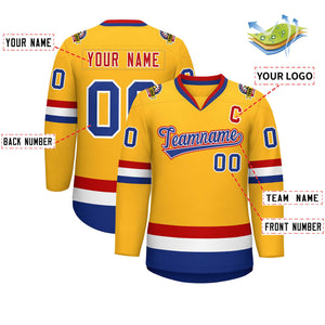 Custom Gold Royal White-Red Classic Style Hockey Jersey