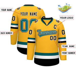 Custom Gold Aqua White-Black Classic Style Hockey Jersey