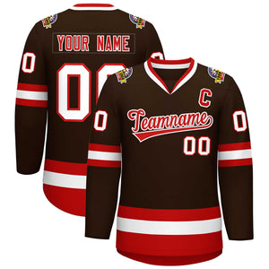 Maillot de hockey de style classique personnalisé marron rouge-blanc