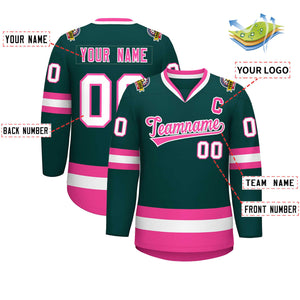 Maillot de hockey de style classique personnalisé vert minuit rose-blanc