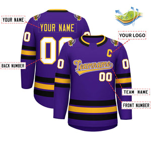 Maillot de hockey de style classique personnalisé violet or violet-blanc