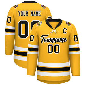 Custom Gold Black-White Lace-Up Neck Hockey Jersey