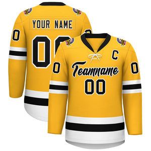 Custom Gold Black-White Lace-Up Neck Hockey Jersey