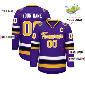 Custom Purple Gold-White Classic Style Hockey Jersey