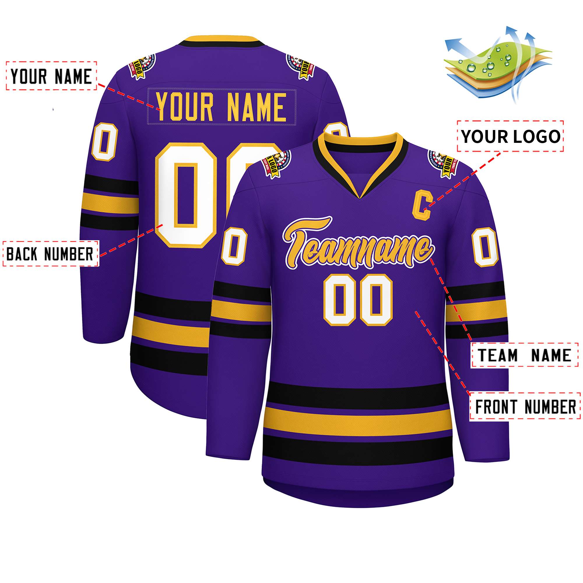 Maillot de hockey de style classique personnalisé violet or violet-blanc