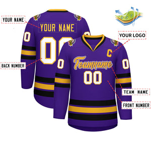 Maillot de hockey de style classique personnalisé violet or violet-blanc