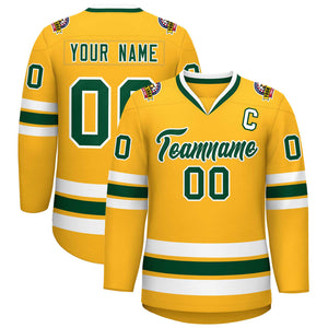 Custom Gold Green-White Classic Style Hockey Jersey