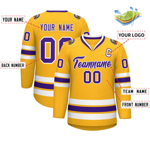 Custom Gold Purple-White Classic Style Hockey Jersey