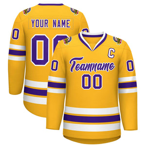 Custom Gold Purple-White Classic Style Hockey Jersey