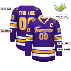 Custom Purple Gold Purple-White Classic Style Hockey Jersey