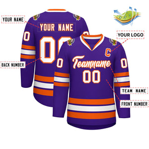 Custom Purple White-Orange Classic Style Hockey Jersey