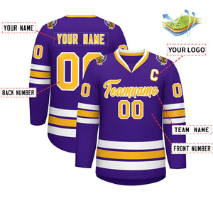 Custom Purple Gold-White Classic Style Hockey Jersey