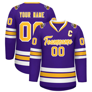 Custom Purple Gold-White Classic Style Hockey Jersey