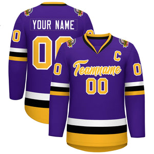 Custom Purple Gold-White Classic Style Hockey Jersey