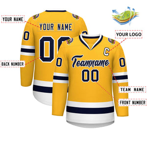 Custom Gold Navy-White Classic Style Hockey Jersey