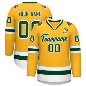 Custom Gold Green-White Classic Style Hockey Jersey