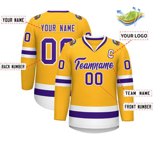 Custom Gold Purple-White Classic Style Hockey Jersey