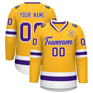 Custom Gold Purple-White Classic Style Hockey Jersey