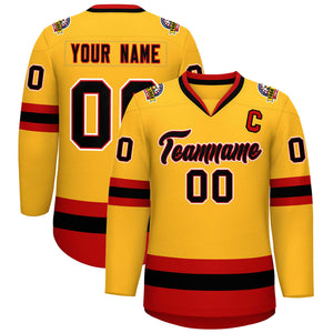 Custom Gold Black Red-White Classic Style Hockey Jersey