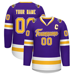 Maillot de hockey de style classique personnalisé violet or violet-blanc