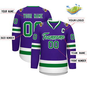 Maillot de hockey de style classique violet Kelly vert-blanc personnalisé