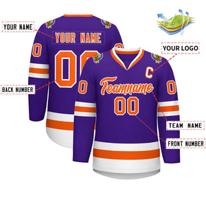 Maillot de hockey de style classique violet orange-blanc personnalisé