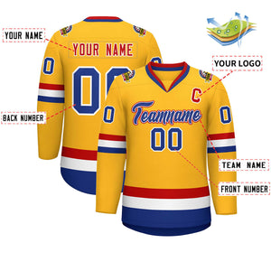 Custom Gold Royal White-Red Classic Style Hockey Jersey