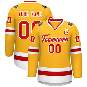 Custom Gold Red-White Classic Style Hockey Jersey