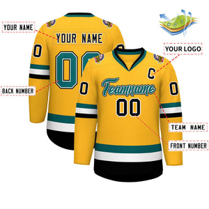 Maillot de hockey de style classique personnalisé Gold Aqua blanc-noir