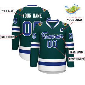 Maillot de hockey personnalisé de style classique, vert minuit, royal-blanc