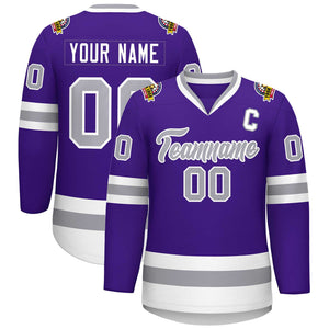 Custom Purple Gray-White Classic Style Hockey Jersey