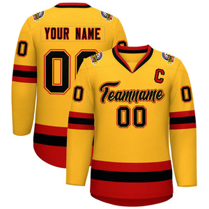 Custom Gold Black Gold-Red Classic Style Hockey Jersey