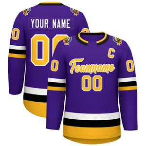 Custom Purple Gold-White Classic Style Hockey Jersey