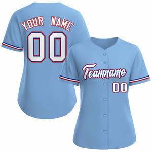 Maillot de baseball personnalisé bleu clair blanc royal de style classique pour femme