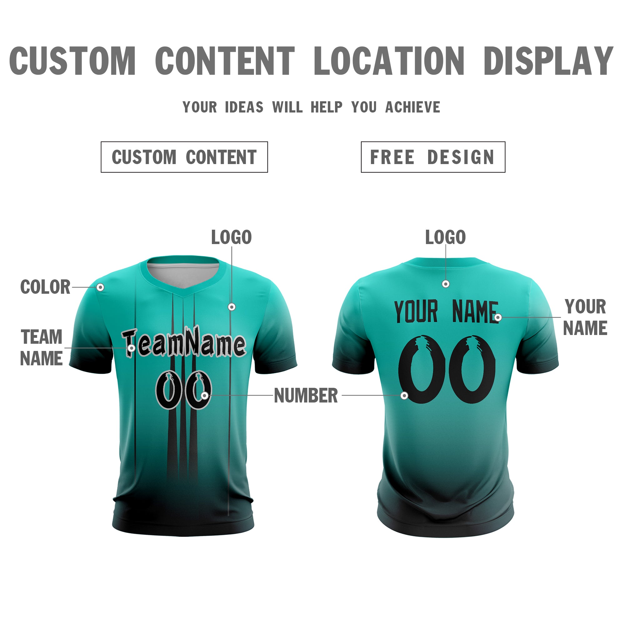 Custom Teal Black Sport Soccer Tops Jersey