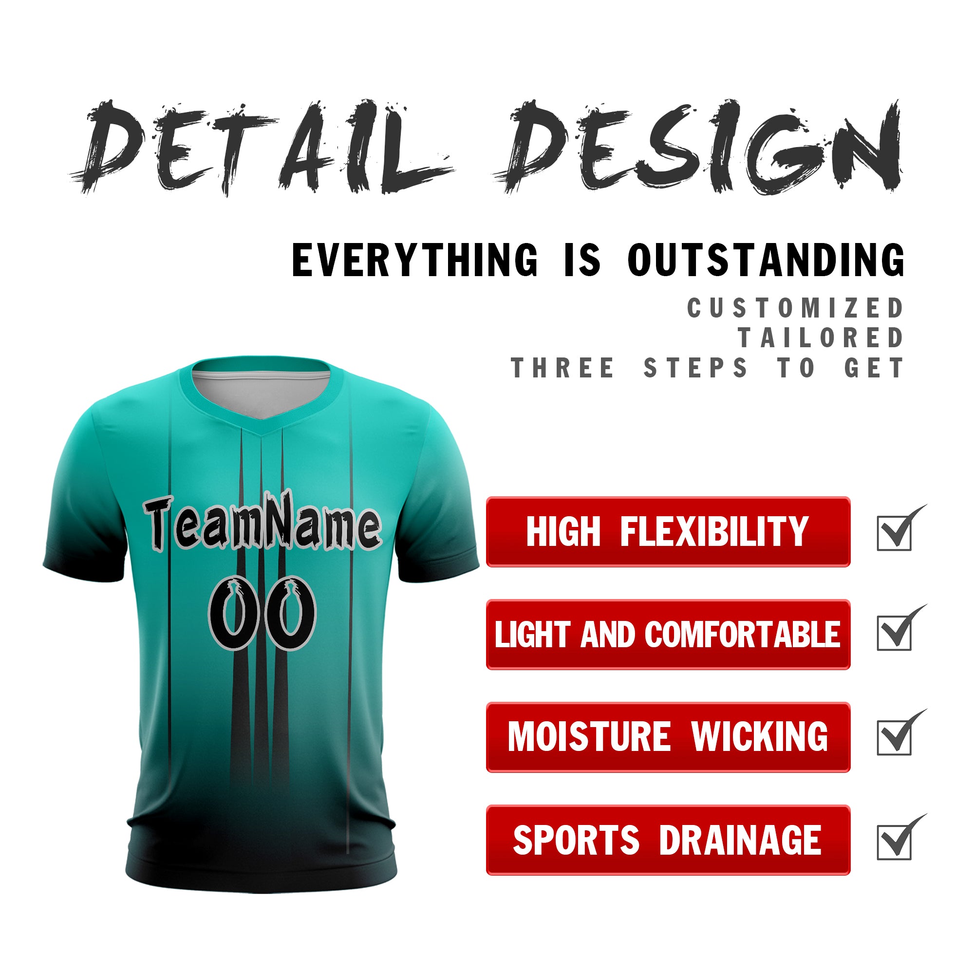 Custom Teal Black Sport Soccer Tops Jersey