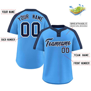 Custom Powder Blue Navy-White Classic Style Authentic Two-Button Baseball Jersey