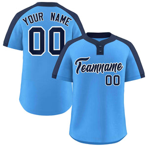 Custom Powder Blue Navy-White Classic Style Authentic Two-Button Baseball Jersey